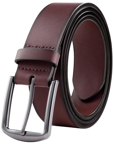 KM Legend Mens Leather Dress Belt for Work Business and Casual, Boston Dark Bro…