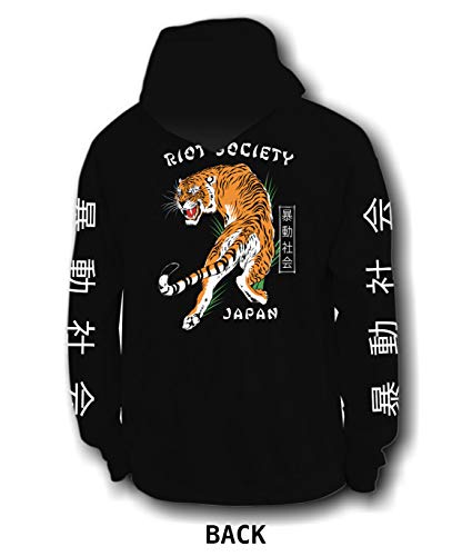 RIOT SOCIETY JAPANESE TIGER MENS GRAPHIC PULLOVER HOODIE SWEATSHIRT – BLACK, MEDIUM