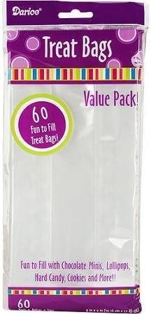 Value Pack 4'' x 9'' Clear Treat Bags, 60-Pack