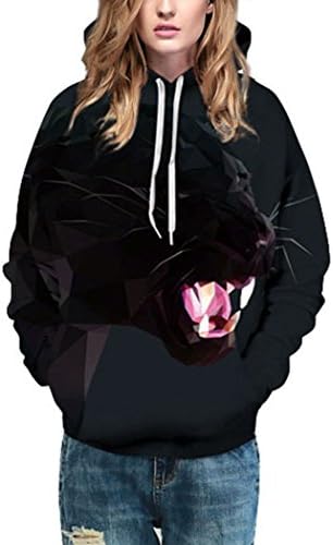Pretty321 Women Girl Beautiful Hipster Fun Art Paint Sweatshirt Hoodie Collection (US(Women:12-14/L = Men:M) Ignore Our Tag, Gray Black 3D Lion Face)