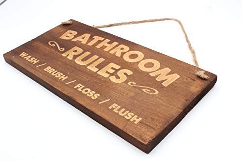 Agantree art Bathroom Rules Sign 12 x 6 Inch Hanging Rustic Farmhouse Plank Wood Decorative Wall Art Bathroom Sign Plaque Bathroom DÃ©cor