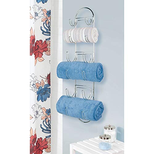 mDesign Steel Wall Mount Towel Rack with 6 Compartments Towel Holder