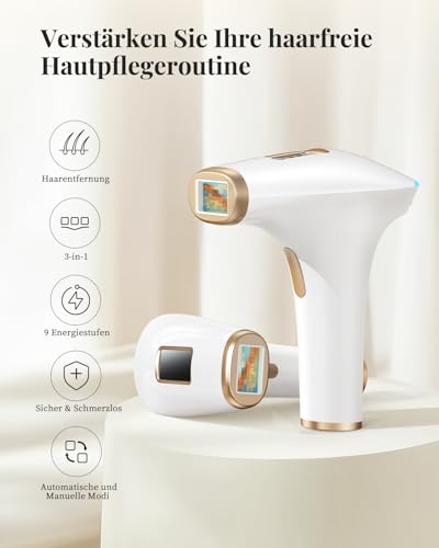 Haarlosy IPL Geräte Haarentfernung Laser - Schmerzfreie Haarentfernungsgerät mit 3 Erweiterte Funktionen HR/SC/RA, 9 Stufen, 999,900 Blitzen zu Hause für Frauen, Männer, Achseln, Bikini, Beine, Körper