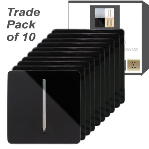 Trendi 1 Gang 1 Way Artistic Modern Glossy 10 Amp Rocker Tactile Light Switch Black Trade Pack (x10)