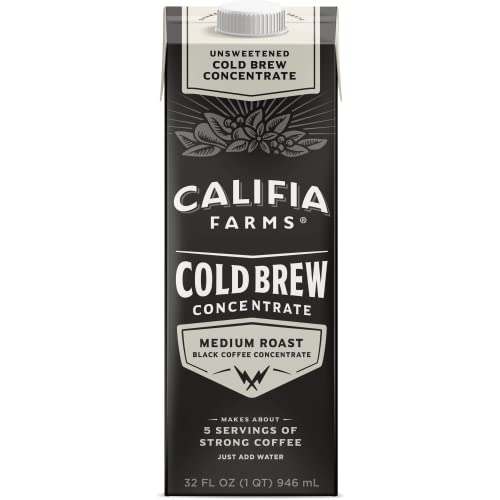 Califia Farms Unsweetened Cold Brew Coffee Concentrate, 32 Oz, 100 Arabica, Shelf Stable