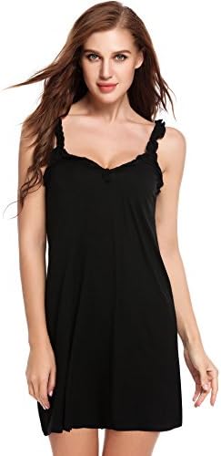 pehie Womens Luxury Modal Nightgown Comfort Chemise Full Slip Under Dress Nightgown,Black,Large