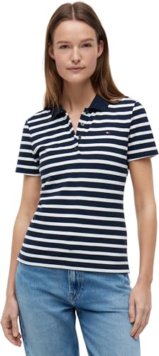 Polo de Manga Corta para Mujer Slim Fit, Multicolor (Dark Night Navy/Ecru STP), S
