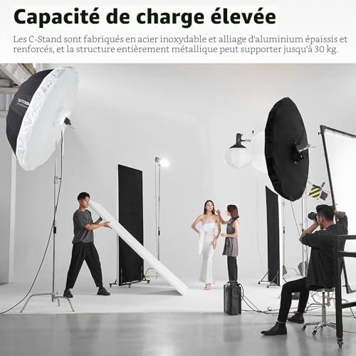 AMBITFUL Heavy Duty Stainless Steel Stand, Heavy Duty Adjustable Photographic Tripod from 150cm to 320cm with Wheels for Reflectors, Softboxes, Monoblocks, Heavy Duty Support Arms