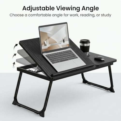 Foldable Laptop Desk for Bed Couch, Adjustable Lap Desk with Cup Holder, Portable Small Bed Tray Table for Laptop, Writing, Reading