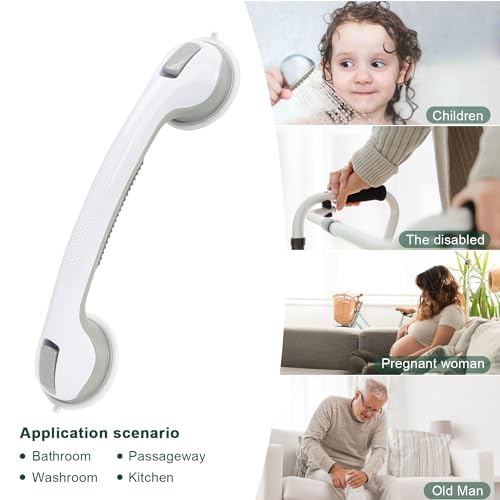 sunzone Barra de Agarre de Seguridad para Baño, 40cm Barra de Agarre para Ducha, Potentes Agarres con Ventosas, Soporte de Brazo Antideslizante Asideros para Niños, Ancianos