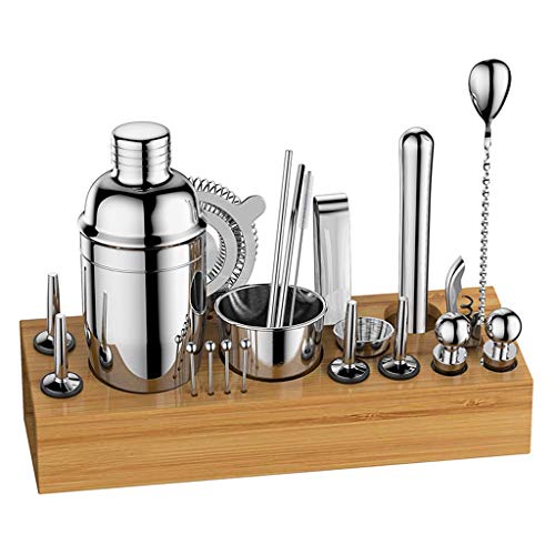 NXYJD 22 stücke Cocktail Shaker Set, Barwerkzeugset mit stilvollen Bambusständer Bartending Kit für Zuhause, Bars…