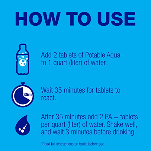Potable Aqua Water Purification Tablets with PA Plus, Portable and