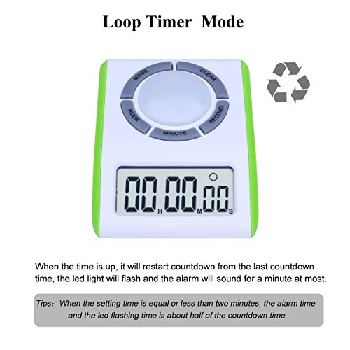 AIMILAR Digital Countdown Repeat Cycle Timer - Count Up Down Loop Timer Clock for Kitchen Cooking Kids Games Students Teacher (Green) - Thumbnail 4
