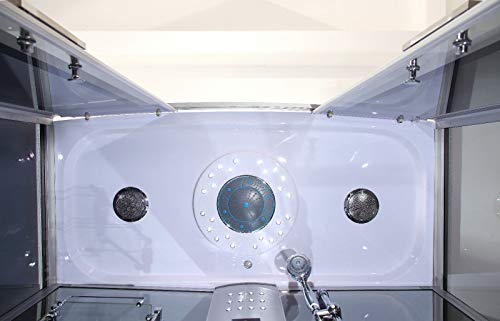 58" x 33" Soaking Base Steam Shower Enclosure with Lights, FM Radio, Hand shower, Back Massage Jets, Foot Massager
