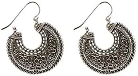 Charvee Silver Oxidised Crescent Shaped Earrings