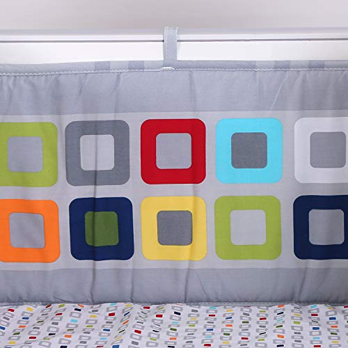Wowelife Baby Crib Bedding Sets for Boys Blue 8 Piece Square Geometry Nursery Bedding Set for Baby with Bumpers(Blue Lattice-8 Piece)