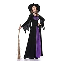 Zeraty Women Costumes Purple Long Sorceress Classic Dress with Cloak with Hat Dress for Hollaween Carnival