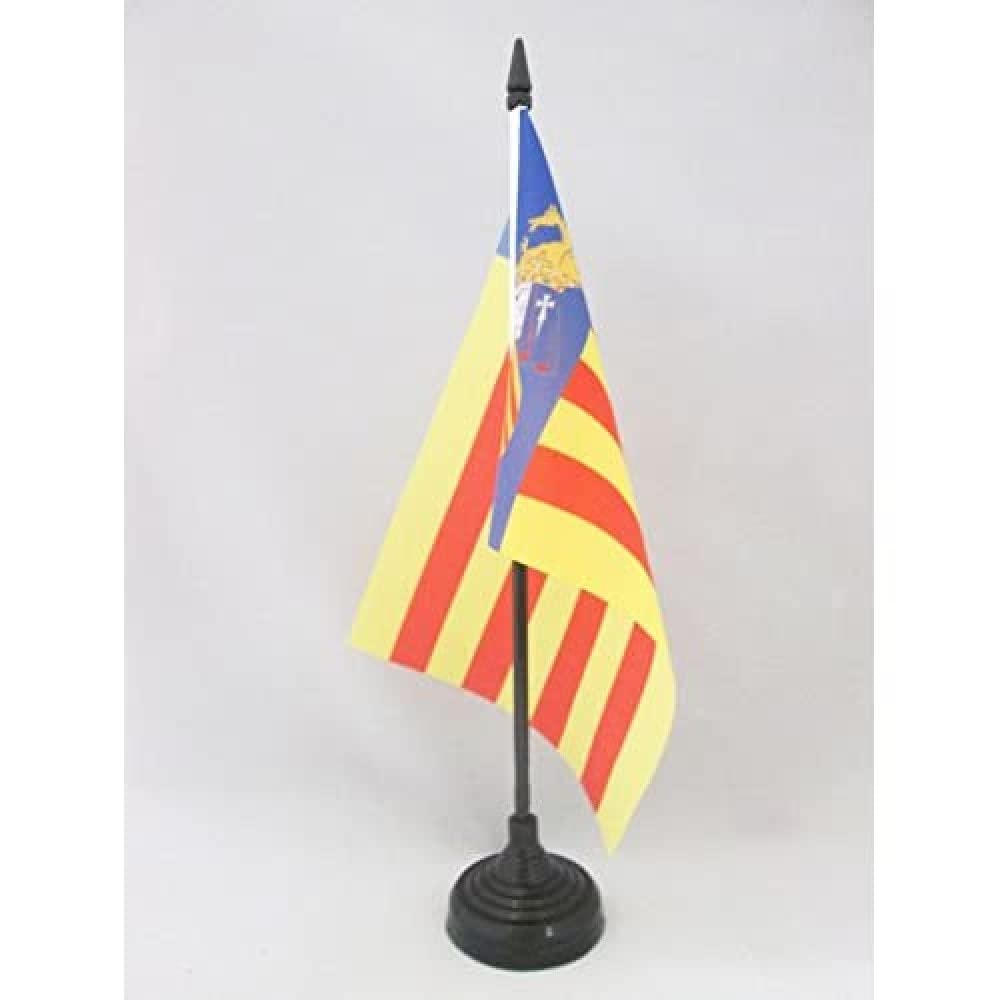 AZ FLAG Valencian Benicassim Table Flag 5'' x 8'' - Valencia Estatut de Benicàssim Office Decoration 100% Polyester 21 x 14 cm - Mini Desk Flag with Pole and Black Plastic Base