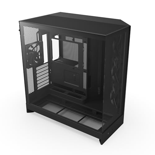 NZXT H9 Flow (2025) – Caja grande para PC con flujo de aire de torre media ATX de doble cámara – Incluye ventiladores de 3 x 140 mm y 1 de 120 mm – Soporte para radiador de 420 mm – Vidrio templado – Listo para conexión posterior – Negro