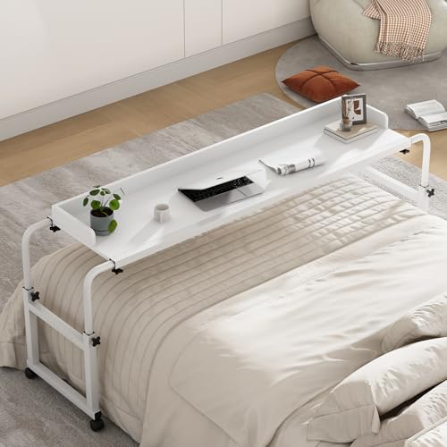 SIMPLE HOGAR Mesa para Laptop Cama, Gran Escritorio Elevable, Escritorio Minimalista con Ruedas, con Altura y Ancho Ajustables Muebles para Recamara, Escritorio Altura Ajustable Standing Desk (Blanco)