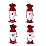 Amberetech 4PC Santa Claus Red Wine Bottle Cover Bags Dinner Table Decoration