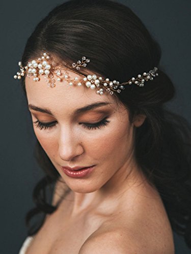 Barogirl Wedding Headband Gold Floral Hair Vine Crystal Hair Wreath Wedding Hair Accessories for the Brides and Bridesmaids BDT-11