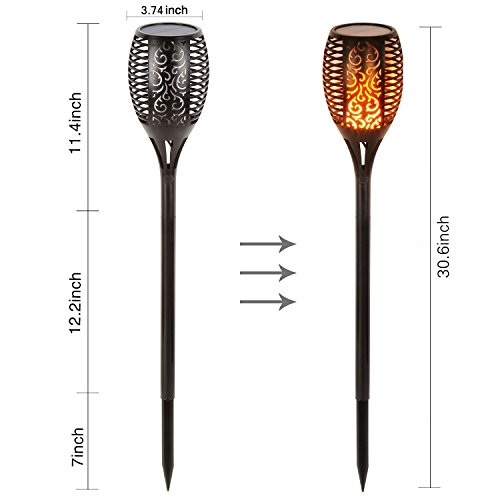 Solar Lights Outdoor Waterproof, Flames Torches Lights Dancing Flickering 96 LED Landscape Decoration Lighting Auto On/Off Solar Security Spotlight for Garden Patio Yard Driveway (2 Pack) - Thumbnail 2
