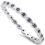 Oxford Diamond Co Simulated Amethyst Eternity Band .925 Sterling Silver Ring Sizes 2-12