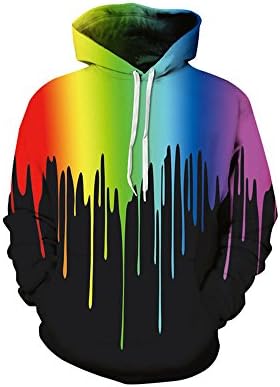 HSRKED 3D Hoodies for Men Colorful Sweatshirt Black Hoodie Streetwear Parkour Mens Sweatshirts Oversized Halloween Cosplay Clothing-Black INK-2XL