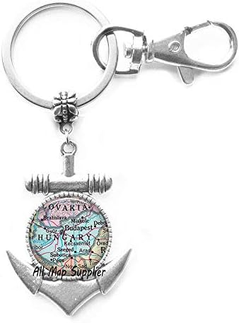 Gorgeous Anchor Keychain,Hungary map Anchor Keychain,Hungary map Anchor Key Ring,Hungary Anchor Keychain,Hungary Anchor Key Ring Budapest map Jewelry,A0116 (1)