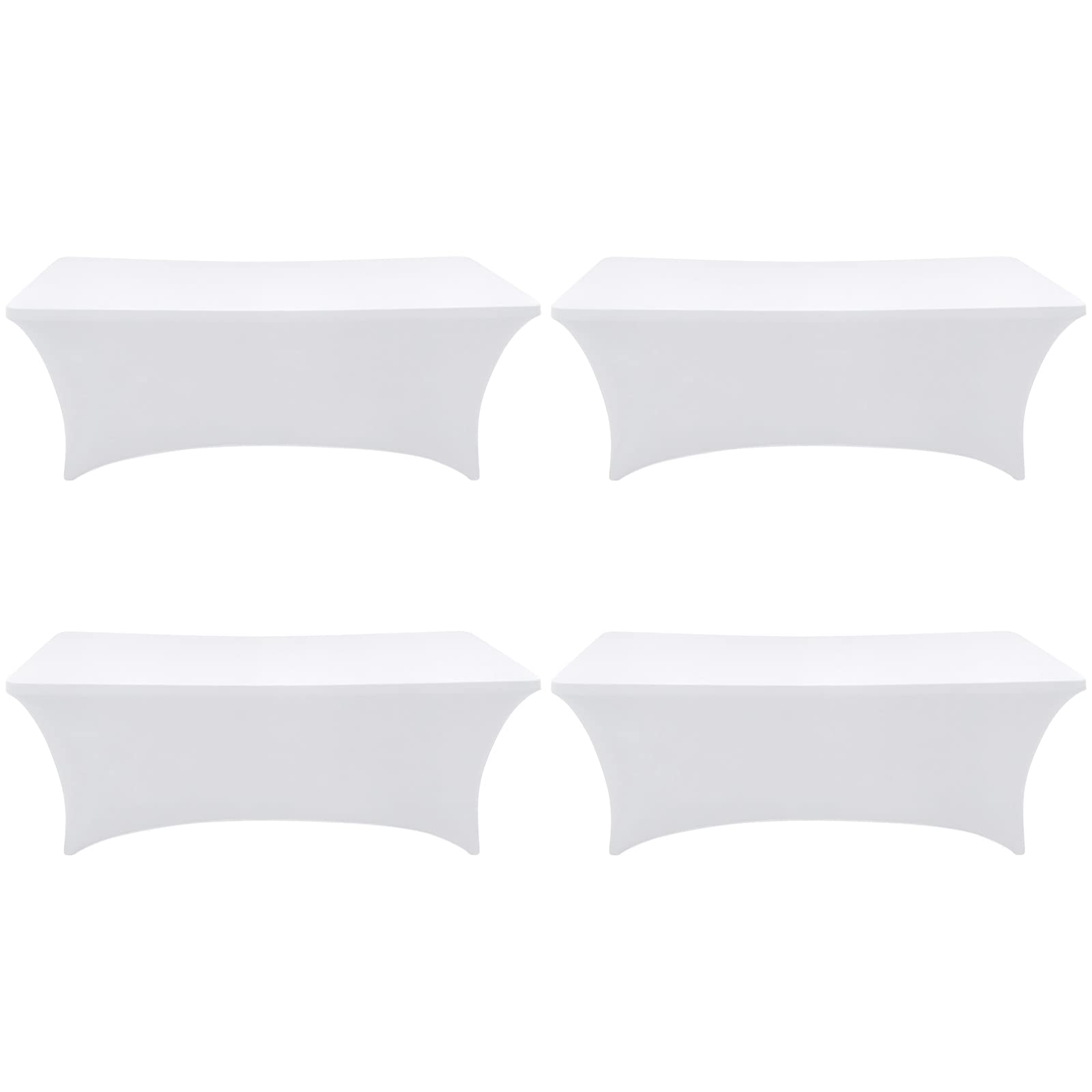 SEPARO Spandex Table Cover 4 Pack 6FT White Fitted Tablecloths,Washable Wrinkle Resistant Stretch Table Cloth Rectangle for Party Hosting Supplies,Wedding Decorations,Vendor Display,Banquet Image