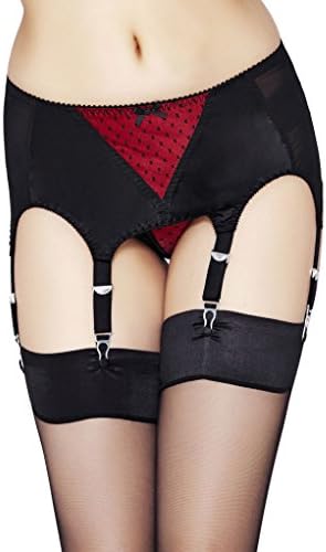 Mio Retro Scarlet Red Vintage Suspender Belt with Black Dotted Lace PPP-14R XL