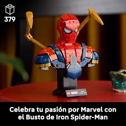 Marvel Busto do Homem-Aranha de Ferro - Modelo Adulto de Figura de Super-herói com 2 Braços em Movimento, Cabeça Giratória e Minifigura - Avengers Collection Gift for Men and Women 76326