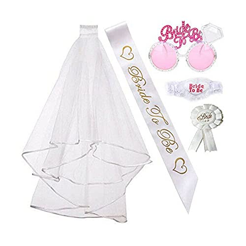 LGT Hen Party Wedding Bridal Veil With Comb And Hen Party Bride to Be Glasses Hen Party Accessories (FULL SET)