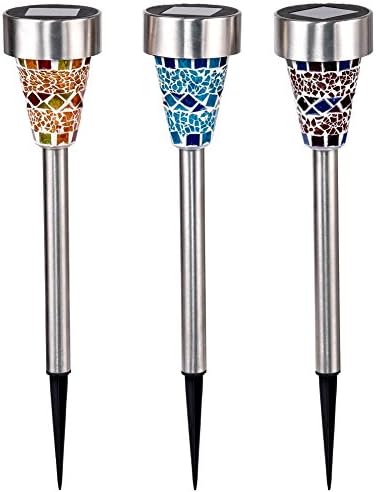 Sunperlon LED Solar Mosaic Lights Stake Path Light Set Waterproof Mosaic Solar Pathway Lights Solar Walkway Lights Solar Path Lights Sparkling Color Changing Pathway Walkway Decoration (3 Pack)