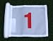 Red Numbered #1 printed on a solid White Jr. (8" L x 6" H) 400 Denier Pin Marker Flag For Golf & Putting Green Applications