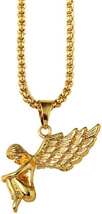 TUVW Gold Plating Personality Small Angel Mens Pendant Necklace(Angle02)