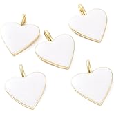 KitBeads 5Pcs White Heart Charms Real 18K Gold Plated Brass Love Heart Shaped Charms for Jewelry Making Valentine Day Necklaces Bracelets Crafts