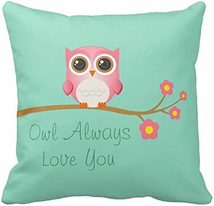 Owl Always Love You Pink Owl On Seafoam Pillow Case 18X18