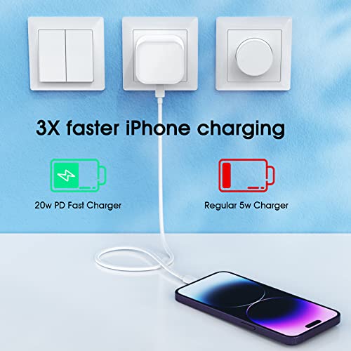 [MFi Certified] 2Pack 20W PD USB C Wall Charger Adapter for iPhone Fast Charger Plug with 2Pack 6FT USB C Lightning Cable Fast Charging Lead for iPhone 14 13 12 11 Max/Pro Mini and More-White