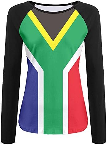 WANING MOON Women's Long Sleeves South Africa Flag Baseball Tshirts Printing Tee Sports Raglan T-Shirt
