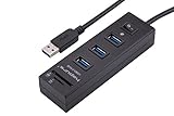 Hapurs 3 Port Portable USB 3.0 Hub, USB3.0 High speed SD TF MMC card reader with Power Switch