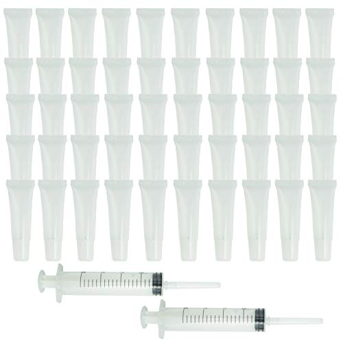 SUBANG 50 Pieces 10ml Empty Tubes Lip Empty Lip Gloss Containers with 2 Pieces 20ml Plastic Syringe Dispensing for DIY Lip Gloss Balm Cosmetic