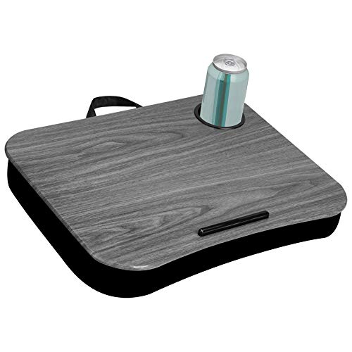LapGear Cup Holder Lap Desk with Device Ledge Gray Woodgrain Fits