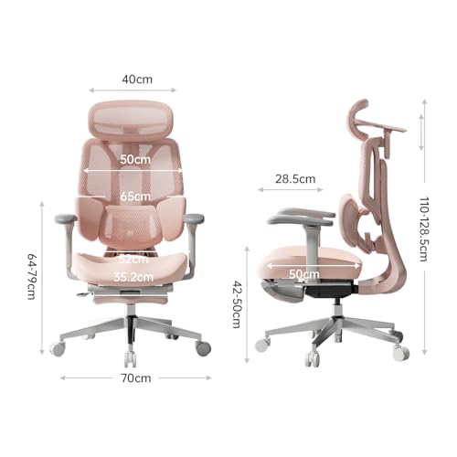 Hbada E3 Air Ergonomic Office Chair - Dynamic Lumbar Support 3 Zones, 3D Adjustable Headrest, 3D Adjustable Armrests, Swivel (with Foot Rest, Pink)