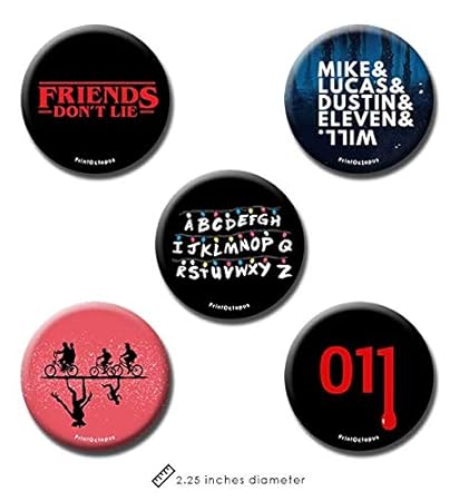 PrintOctopus Stranger Things Plastic Pin Badge with Fridge Magnet (2 in 1) - Set of 5
