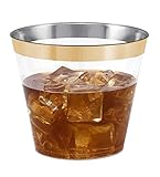 100 Gold Rimmed Clear Hard Plastic Cups | 9 oz. Fancy Disposable Tumblers (100-Pack) by Bloomingoods