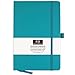 Classic Dotted Grid Notebook with Pen Loop/RICCO BELLO Hardcover Journal, Banded, Bookmark, Expandable Pocket/5.7 x 8.4 inches (Teal)
