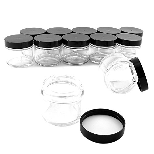 2oz Straight Sided Clear Glass Jars (12 pack), Airtight Glass Jar with Black Plastic Smooth Lids