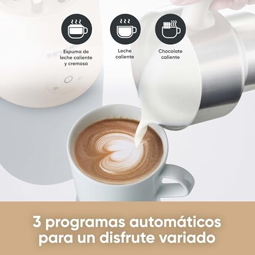 Batedor de leite por indução severin, batedor elétrico seguro para máquina de lavar louça, pote de espuma, aço inoxidável escovado/bege, sm 3589